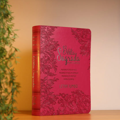 Bíblia Sagrada Letra Jumbo | ARC | Harpa Avivada e Corinhos | Capa PU Luxo Jardim Pink