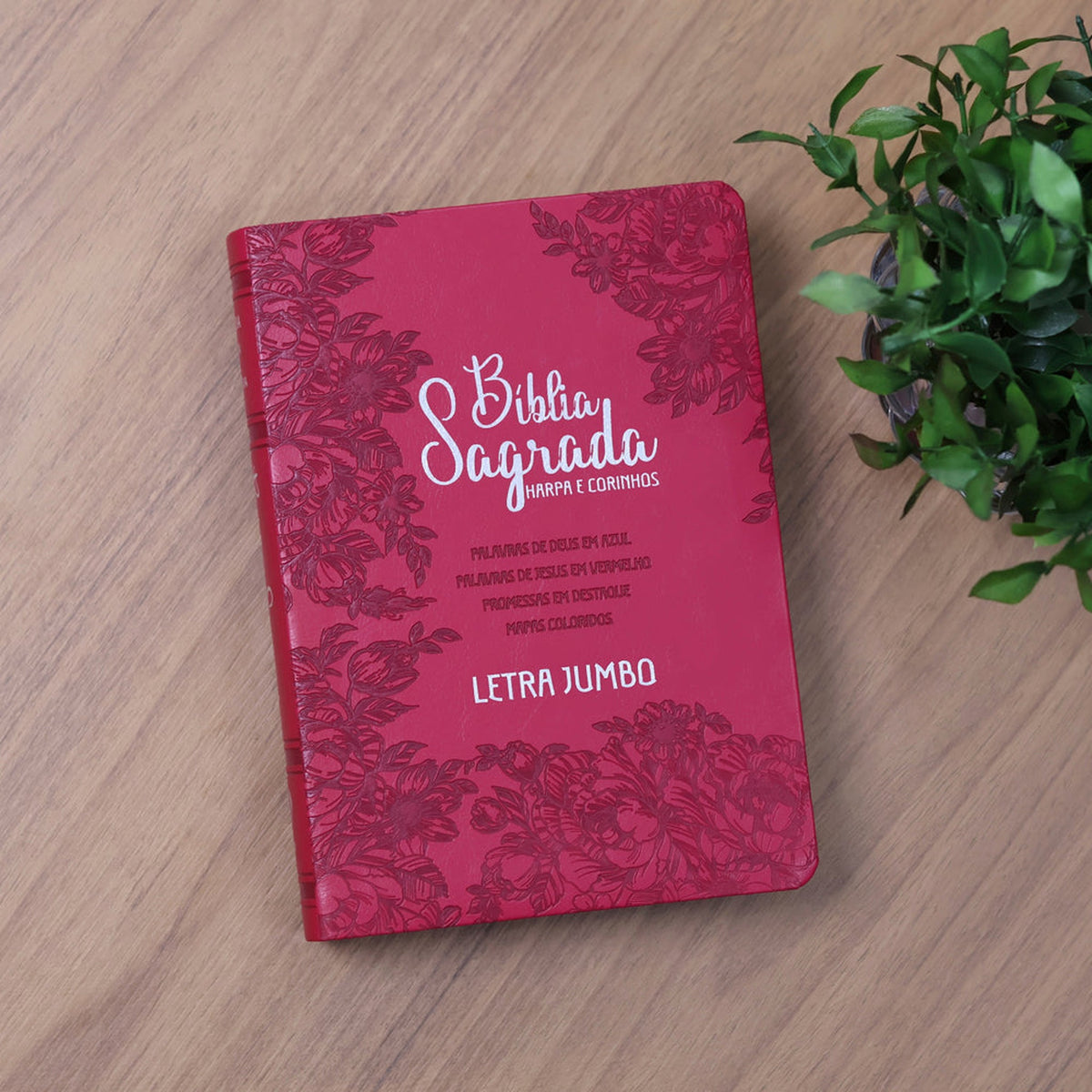 Bíblia Sagrada Letra Jumbo | ARC | Harpa Avivada e Corinhos | Capa PU Luxo Jardim Pink