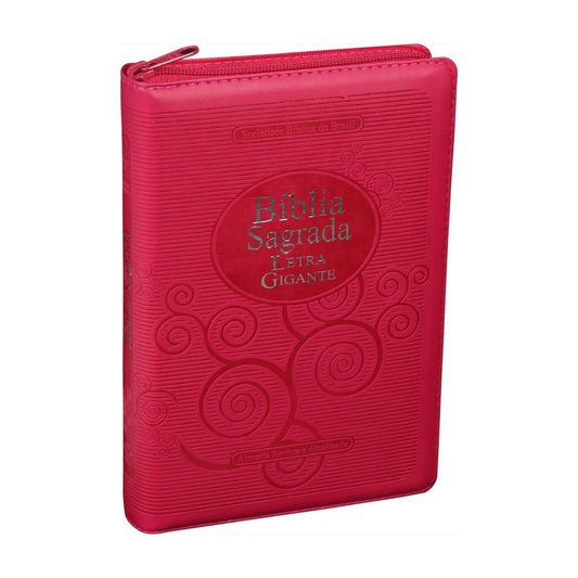 Bíblia Sagrada | Letra Gigante | ARA | Capa Couro Pink / Zíper | c/ Índice