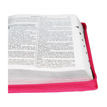Bíblia Sagrada | Letra Gigante | ARA | Capa Couro Pink / Zíper | c/ Índice