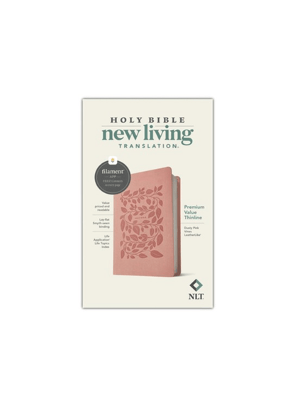 NLT Premium Value Thinline Bible, Filament-Enabled | Soft leather pink vines