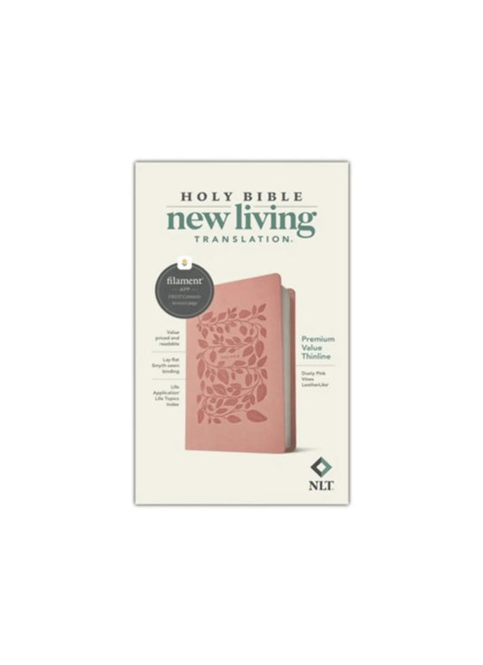 NLT Premium Value Thinline Bible, Filament-Enabled | Soft leather pink vines 
