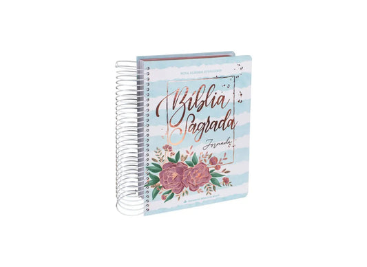 Bíblia Sagrada Jornada Espiral | NAA | Letra Média | Capa Aquarela Azul 
