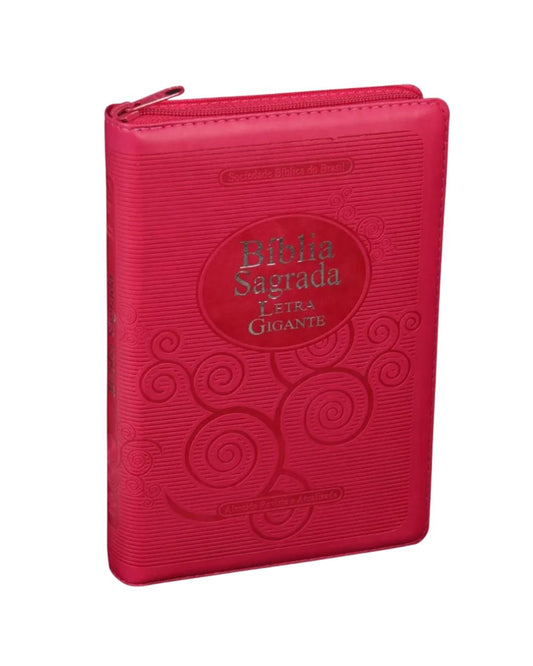 Bíblia Sagrada | Letra Gigante | ARA | Capa Couro Pink / Zíper | c/ Índice