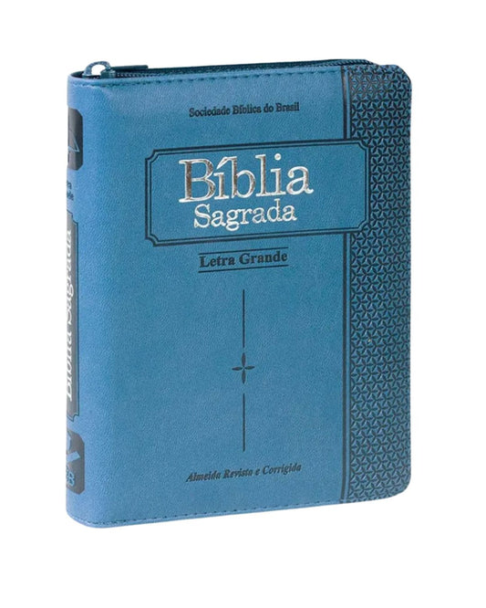 Bíblia Sagrada | ARC | Letra Grande | Capa Azul C/ Zíper e Índice