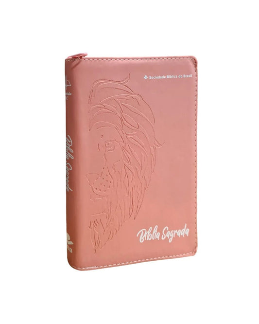 Bíblia Sagrada | ARC | Letra Grande | Capa Luxo Leão Rosa c/ Zíper