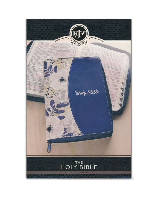 KJV Large-Print Thinline Bible. Soft leather-look, blue | printed floral with zipper