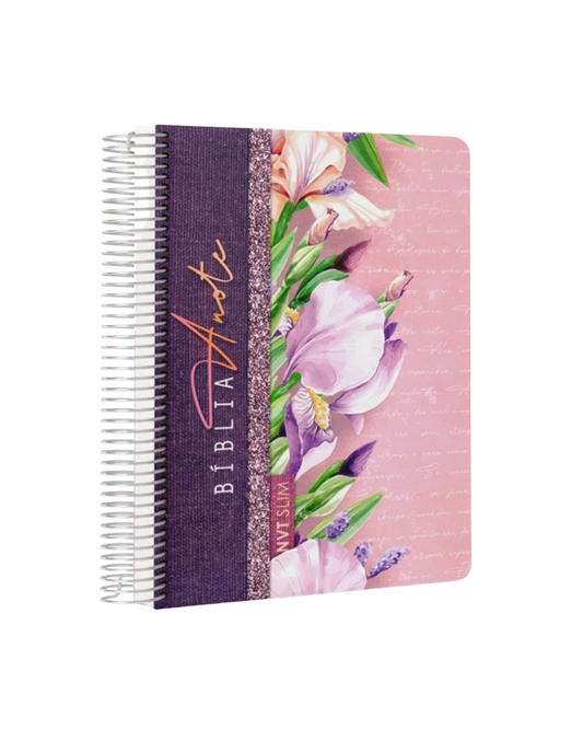 Bíblia Anote Slim | NVT | Capa Espiral Flores Lilás